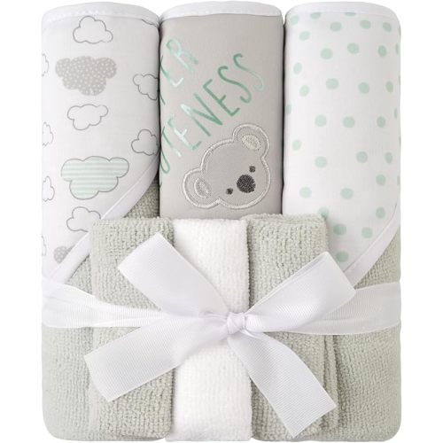 Viviland Baby Towels and Wash Cloths Set - Hooded Towels, Face Towels, Wipes & Burp Cloths for Girls & Boys - 6-Pack, 28 x 28 Inch (Grey Koala)