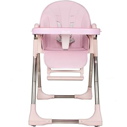 KEANO Baby High Chair for Toddlers and Kids, Foldable Highchair with 5 Different Heights 4 Reclining Backrest Seat 3 Setting Footrest & Removable Tray, Pink