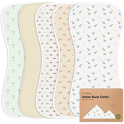 Organic Burp Cloths for Baby Boys and Girls - 5-Pack Super Absorbent Burping Cloth, Burp Clothes, Soft & Plush, Newborn Milk Spit Up Rags, Burpy Cloth Bib for Unisex, Burping Rags (Roarsome)