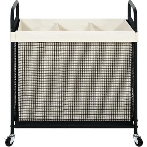 STO STO Laundry Hamper 3 Section, 120L Rolling Laundry Sorter Cart with Removable and Washable Liner Bag, Rolling Clothes Hamper with Metal Handle for Laundry Room and Bedroom