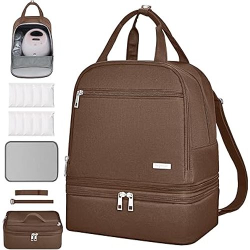 DERJUNSTAR Breast Pump Backpack for Working Moms – Spectra Compatible Pump Bag, Waterproof & Spacious with Pockets for Breast Pump, Bottles, and Nursing Essentials – Ideal for Spectra S1/S2, Brown