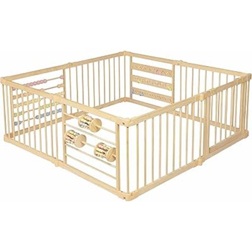 Wooden Playpen Extra Large for Toddlers and Babies - (8/10) Wood Playpen Panels - Foldable playpen - Adjustable Baby playpen - Wooden Foldable Baby playpen - Extra Large Baby playpen, Baby Play gate.