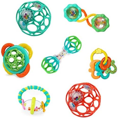 Bright Starts Soothers & Shakers 7pc Gift Set - BPA-Free Baby Rattles, Teethers and Stroller Toys, Unisex, Newborn+