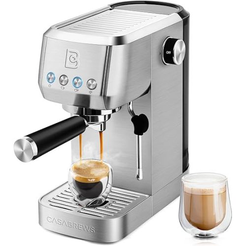 CASABREWS 3700 Essential Espresso Machine 20 Bar, Stainless Steel Cappuccino & Latte Machine with Steam Frother for Home, 49oz Water Tank, Silver