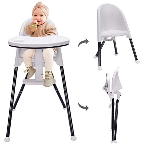 HAN-MM High Chair Folding,One Click fold,Save Space, Detachable Double Tray, Infant Chair, Car Traveling, 3 in 1 Convertible, 3-Point Harness, Adjustable Footrest, Non-Slip Feet,White
