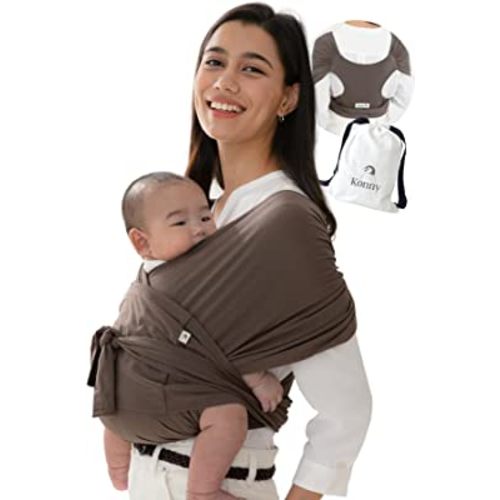 Konny Baby Carrier Elastech Luxury Carrier Wrap, Easy to Wear Baby Wrap Carrier, Perfect Essentials Cloths for Newborn Babies up to 44 lbs, (Mocha, XL)