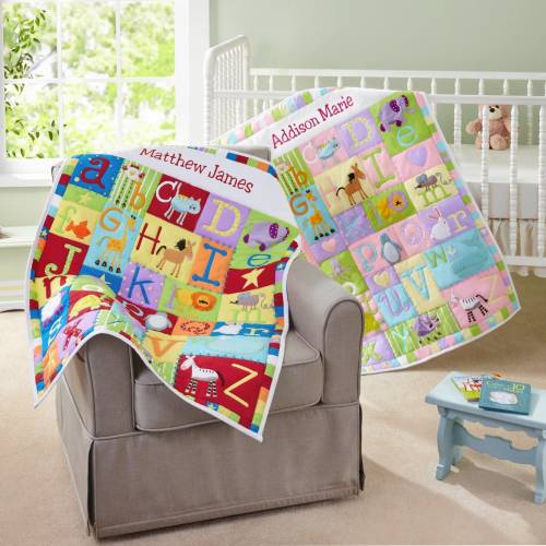 Personalized Baby Quilt - Alphabet Quilt - Heirloom Keepsake for New Baby - Textured Details - Alphabet & Animals - Nursery Décor - Newborn