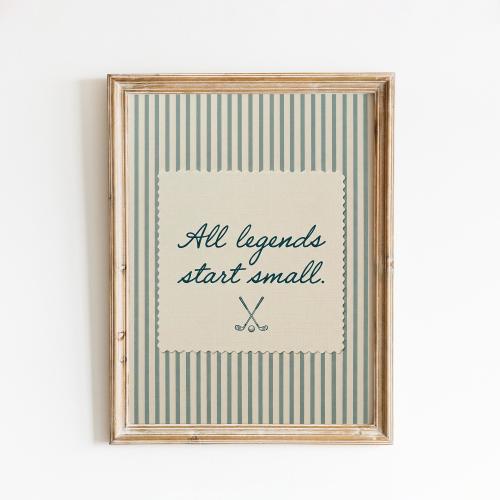 All Legends Start Small Golf Print, Kids Golf Wall Art, Blue Striped Sports Nursery Decor