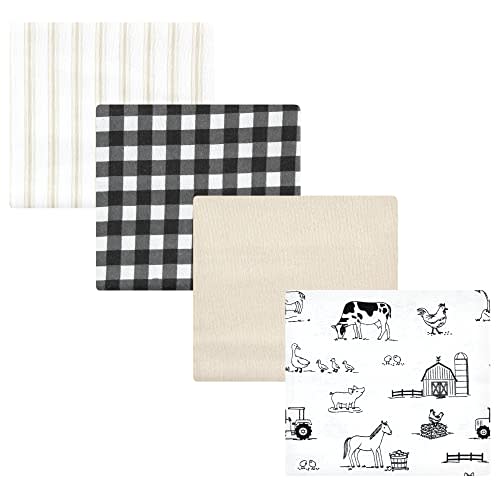Hudson Baby Unisex Baby Cotton Flannel Receiving Blankets, Neutral Farm, One Size