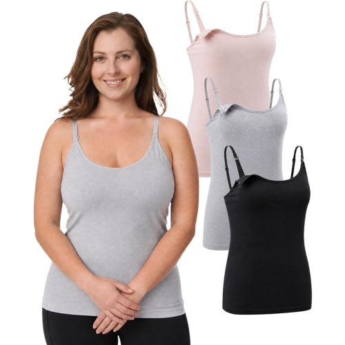 Under Control 3-Pack 76% Premium Modal Nursing Cami Tank Tops with Built-in Bra, Breastfeeding Maternity Camisole Tops