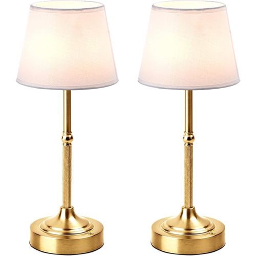 LUTEC 2 Pack Cordless Table Lamp, Battery Operated Lamp with 3 Color Temps and Stepless Dimming, 5200mAh Portable Rechargeable Table Lamp for Restaurant/Bedroom/Bars/Outdoor (Brushed Gold)