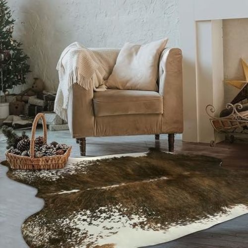 BENRON Faux Cowhide Rug Small, Western Cow Hide Rugs for Entryway Kitchen Hallyway Western Home Decor, Non Slip Cute Rug with Irregular Animal Skins and Hides, Olive Green, 2.3 x 3.6ft