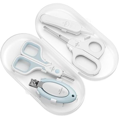 Little Martin’s Baby Nail Care Kit (4 pcs) - 2x Nail Scissors and 1x Nail Clipper with Magnifier - Grooming Manicure Pedicure Set for Newborns Infants Toddlers and Kids - Safe Precise - BPA-Free