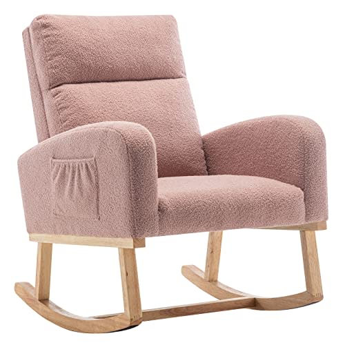HCHAIRH Rocking Chair Nursery, Nursing Rocker Armchair with High Backrest, Comfy Glider Rocking Chair for Nursery, Living Room,Bedroom (Teddy Pink)
