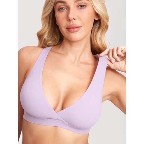 MOMANDA Inbarely Nursing Bras for Women No Underwire Racerback Seamless Maternity Bralette Plunge Sleep Breastfeeding Bra