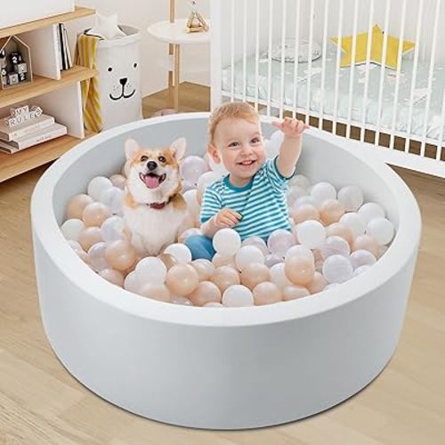 Miereirl Foam Ball Pit for Toddlers Soft Round Baby Playpen Ball Pool for Kids 35.4"x 11.8" Memory Sponge Ball Pit Indoor Outdoor Baby Game Place Gift Toys for Infants Boys and Girls (Gray, NO Balls)