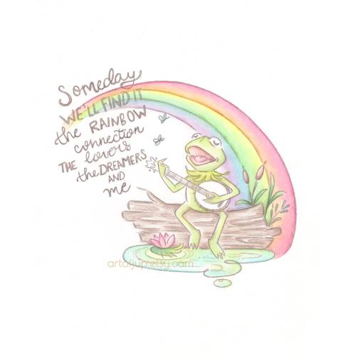 Kermit the frog rainbow connection wall art, print, the muppets, inspirational gift