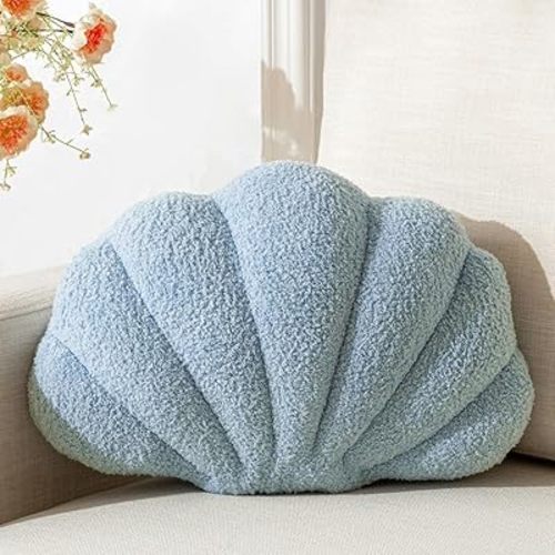 Seashell Throw Pillows Shell Shaped Pillow Blue Sea Shell Pillows for Bed Seashell Decorative Pillow Soft Plush Pillow Sea Couch Decoration(18 X 13 inch)