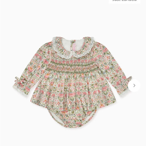 Pink Floral Milla Baby Girl Hand-Smocked Set | La Coqueta Kids UK