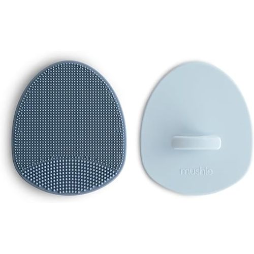 mushie Baby Bath Cradle Cap Brush | Soft Silicone Bristles for Dry Skin, Eczema, & Cradle Cap Treatment | 2-Pack (Tradewinds/Periwinkle)