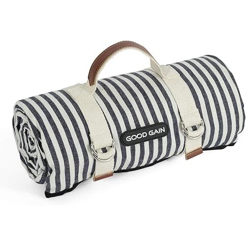 G GOOD GAIN Waterproof Picnic Blanket Portable with Carry Strap for Beach Mat or Family Outdoor Camping Party (Navy Blue)