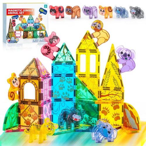 Joyfy Magnetic Tiles Dinosaurs Magnet Building Blocks Toys for Kids 3-5, Jungle Animals Educational STEM Learning Toy for Girls,Boys Age 3 4 5 6 7