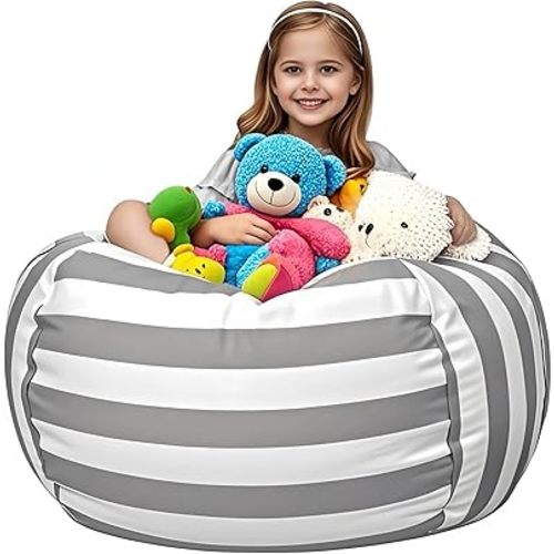 Stuffed Toy Storage Bean Bag Chairs for Kids Extra Large 38’’Bean Bag(No Filler) Washable Premium Cotton Canvas Organizer for Kids, Teens,and Adults for Plush Toys or Textiles–Durable Beanbag Chair