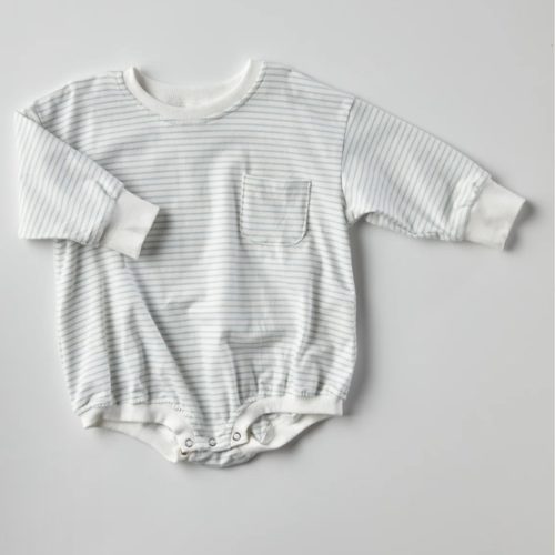 Harley Pocket Romper in Blue Stripes – Winnie + Crew