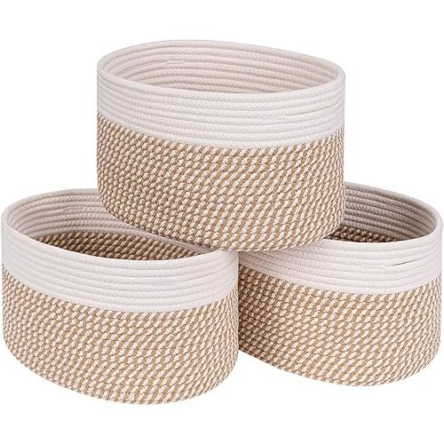 CubesLand Woven Basket for Organizing/Storage, Cube Shelf Closet Storage Baskets Bins Set 3, Long-lasting Storage Basket Bin,Stylish Room Basket,Rope Basket Off White/Mixed Camel Basket for Shelves