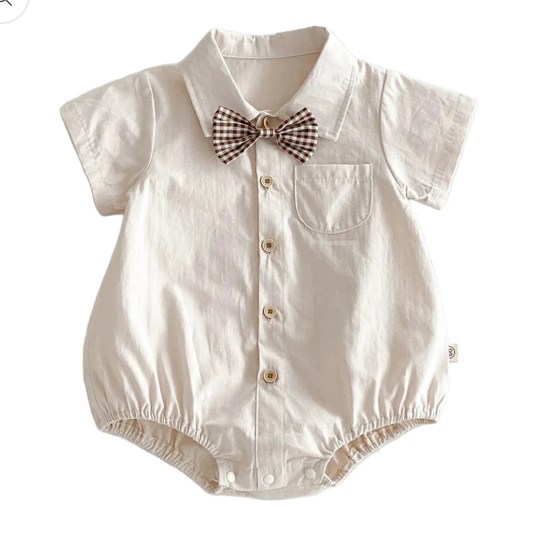 Baby Boy Gentleman Romper - Ivory/White - 0-6 Months