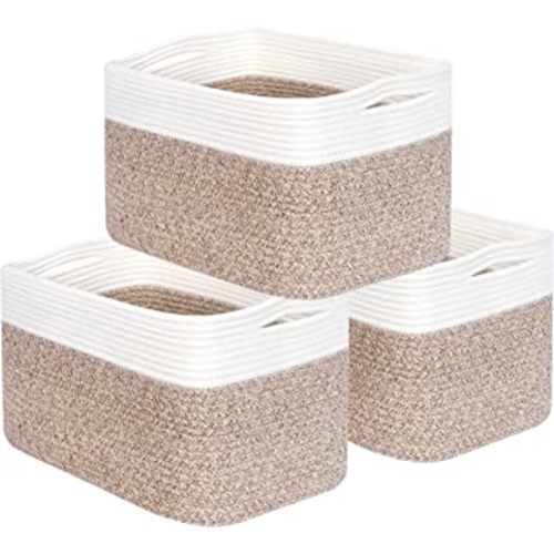 MINTWOOD Design 3-Pack Storage Baskets for Shelves, Playroom and Classroom Storage Basket, Book Basket, Decorative Storage Cube Bins, Woven Closet Organizers, Pantry and Shoe Organizer, Light Brown