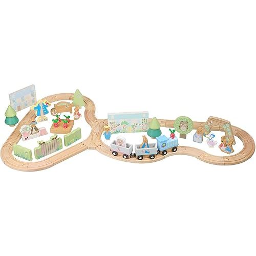 Peter Rabbit: Radish Express Train Set - Wooden Building Track Playset, Chunky Charter & Scenery Pieces. Construction Toy, Licensed, Kids Ages 3+