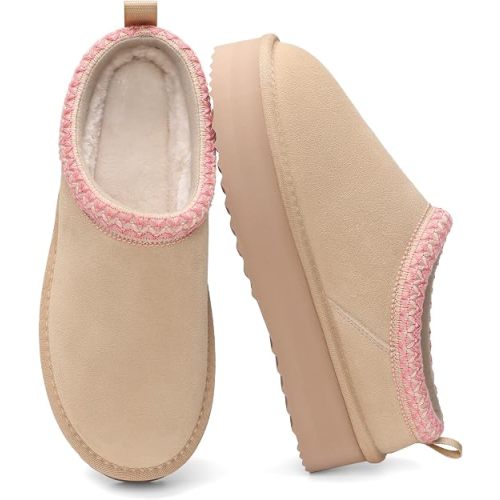 DREAM PAIRS Women's Platform Genuine Suede House Slippers