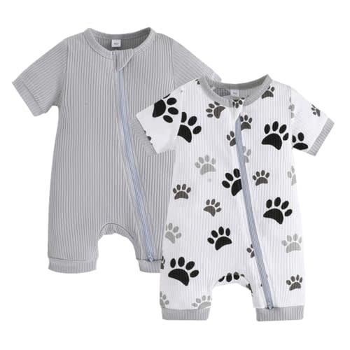 Bafeicao Unisex Baby Boy Girl 2 Pack Rompers Short Sleeve 2 Way Zipper One Piece Jumpsuits Clothes Sets