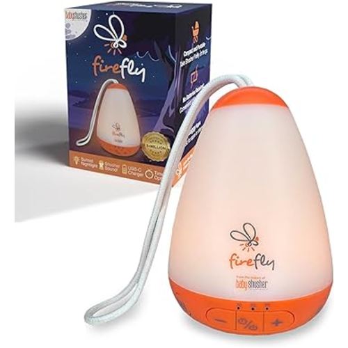 Baby Shusher Firefly - Portable Sound Machine Night Light for Baby | 30 60 90 Min Timer, or Continuous | Adjustable Brightness | Nursery Decor | Natural Sleep Aid | Baby Essentials | USB-C