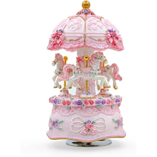 Carousel Music Box,Luxury Color Change LED Light ,Luminous Rotating 3-horse