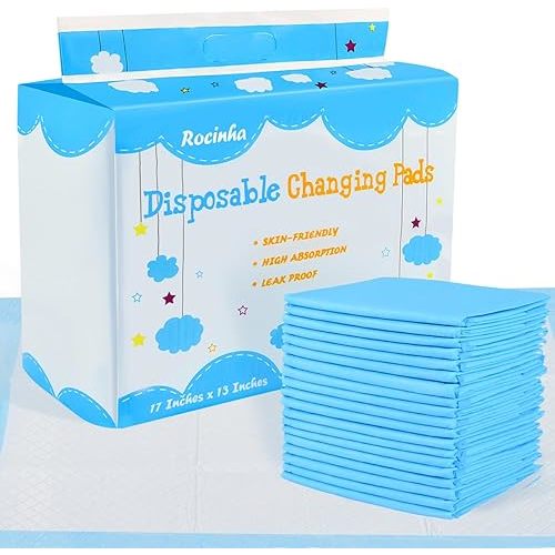 Rocinha 100 Pack Disposable Changing Pads Baby Disposable Underpads Waterproof Diaper Changing Pad Breathable Underpads Bed Table Protector Mat, 17 Inches x 13 Inches