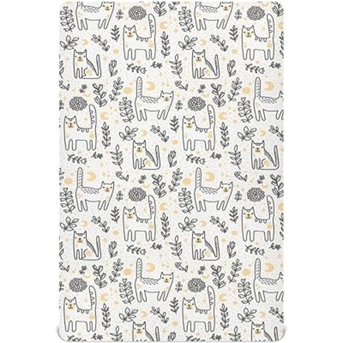 Cute Cats Plants Crib Sheets - Boys & Girls Cotton Crib Sheet for Standard Crib and Toddler Mattresses 28 X 52 Inch