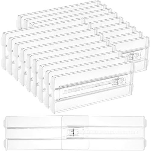 Vtopmart 18 Pack Drawer Dividers for Clothes, 4" High 10.2"-16.5" Adjustable Expandable Dresser Drawer Organizer, Clear Plastic Separators for Dresser, Baby Clothing, Underwear, Cosmetic, Toiletries