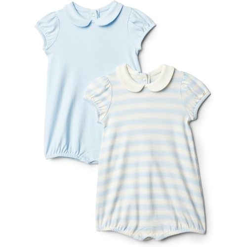 Amazon Essentials x Sofia Grainge Baby Girls' Short Sleeve Peter Pan Collar Romper, Pack of 2 (6-9 months)