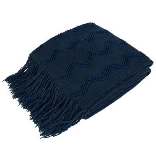 Pavilia Knit Textured Soft Throw Blanket For Sofa, Living Room Decor, And Bed, Navy Blue/twin - 60x80