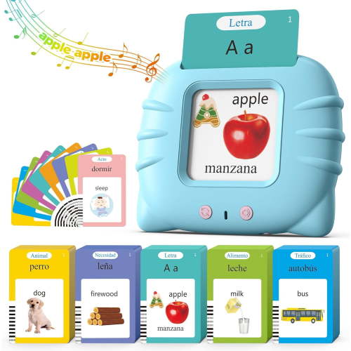GourmetG Bilingual Spanish and English Talking Flash Cards for 1-3, Pocket Speech Therapy Toys with 512 Words, Montessori Language Learning and Autism Toys, Children's Sensory Learning