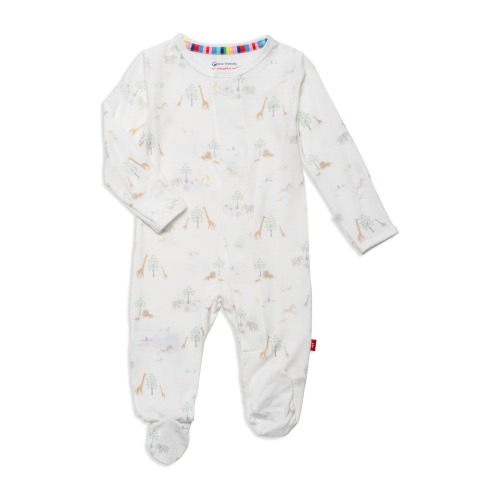 Baby Serene Safari Footie, 0-3M, White Safari
