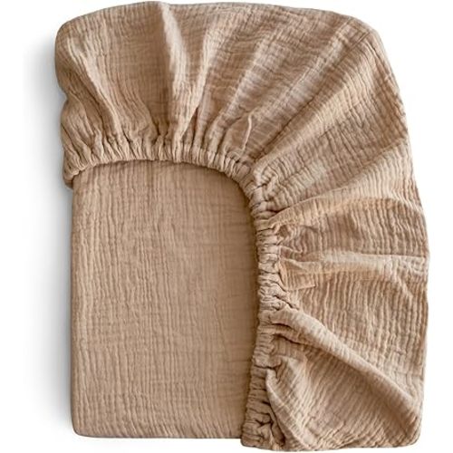 mushie Extra Soft Muslin Fitted Mini Crib Sheet | 24"x 38" (Pale Taupe)