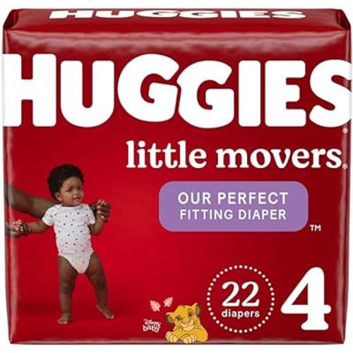 Huggies Size 4 Diapers, Little Movers Baby Diapers, Size 4 (22-37 lbs), 22 Count