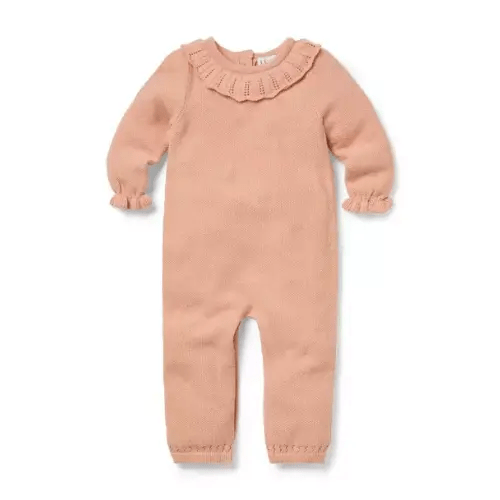 Newborn Rose Petal Pink Baby Ruffle Collar One-Piece by Janie and Jack