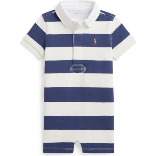 Rugby Stripe Cotton Jersey Polo Romper, 3M