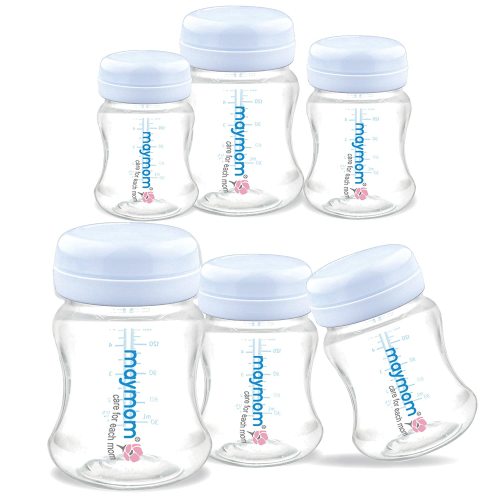Maymom Wide-Mouth Milk Storage Collection Bottle with Travel Cap Sealing Ring, Blue 6pc