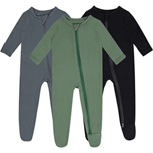GUISBY Baby Boy Footed Pajamaswith Mittens,rayon Made From Bamboo Sleepers, 2 Way Zipper Long Sleeve Pjs