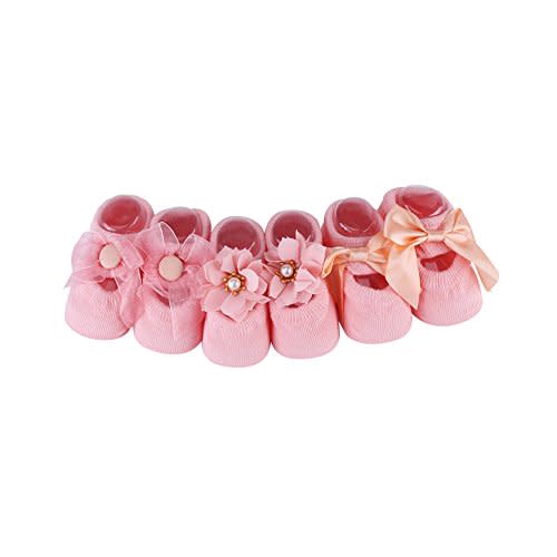 Zerodis 3pairs Set Baby Cotton Floor Sock with Bow Tie, Cute Lace Flower Design Anti slip Non Skid Ankle Socks for Newborn Toddler Infant(S)